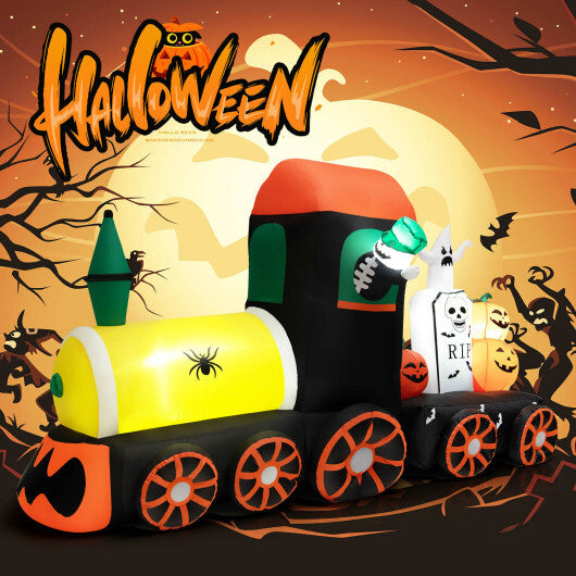 8 Feet Halloween Inflatable Skeleton Ride on Train with LED Lights - Color: Multicolor