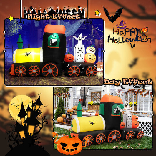 8 Feet Halloween Inflatable Skeleton Ride on Train with LED Lights - Color: Multicolor