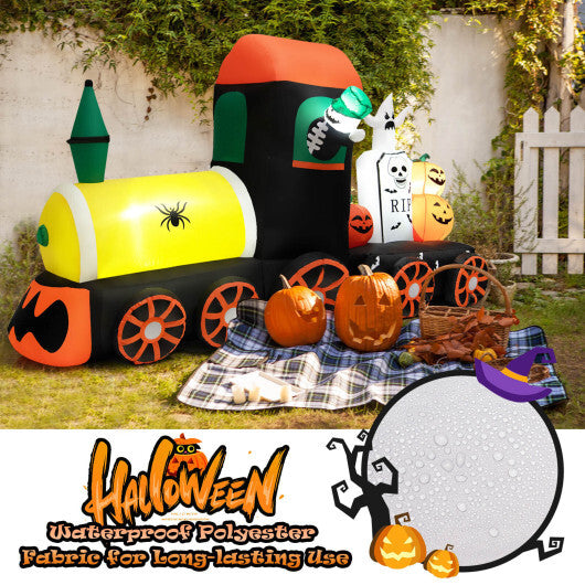 8 Feet Halloween Inflatable Skeleton Ride on Train with LED Lights - Color: Multicolor