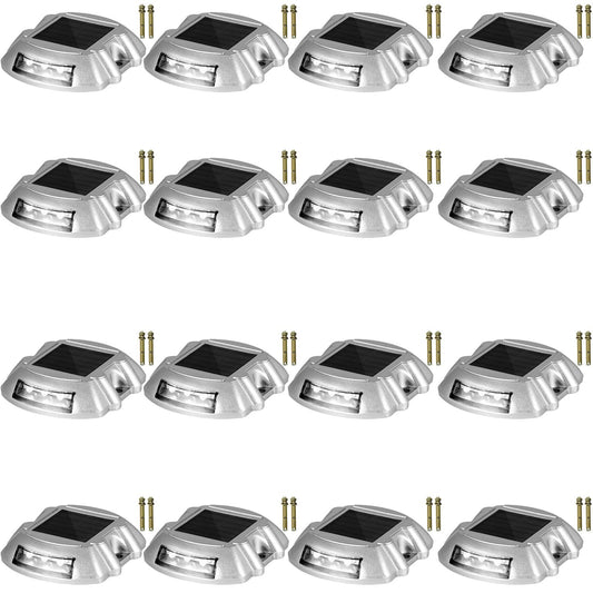 VEVOR Driveway Lights 16-Pack Solar Driveway Lights Bright White with Screw Solar Deck Lights Outdoor Waterproof Wireless Dock Lights 6 LEDs for Path Warning Garden Walkway Sidewalk Steps