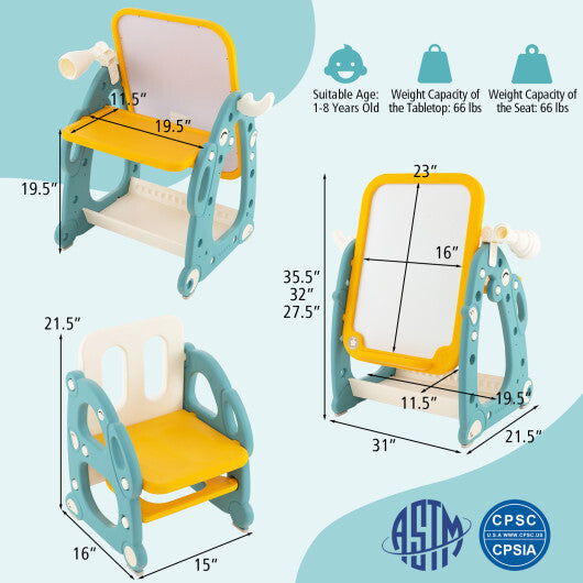 Kids Art Easel with Chair and 3-Level Adjustable Whiteboard-Multicolor