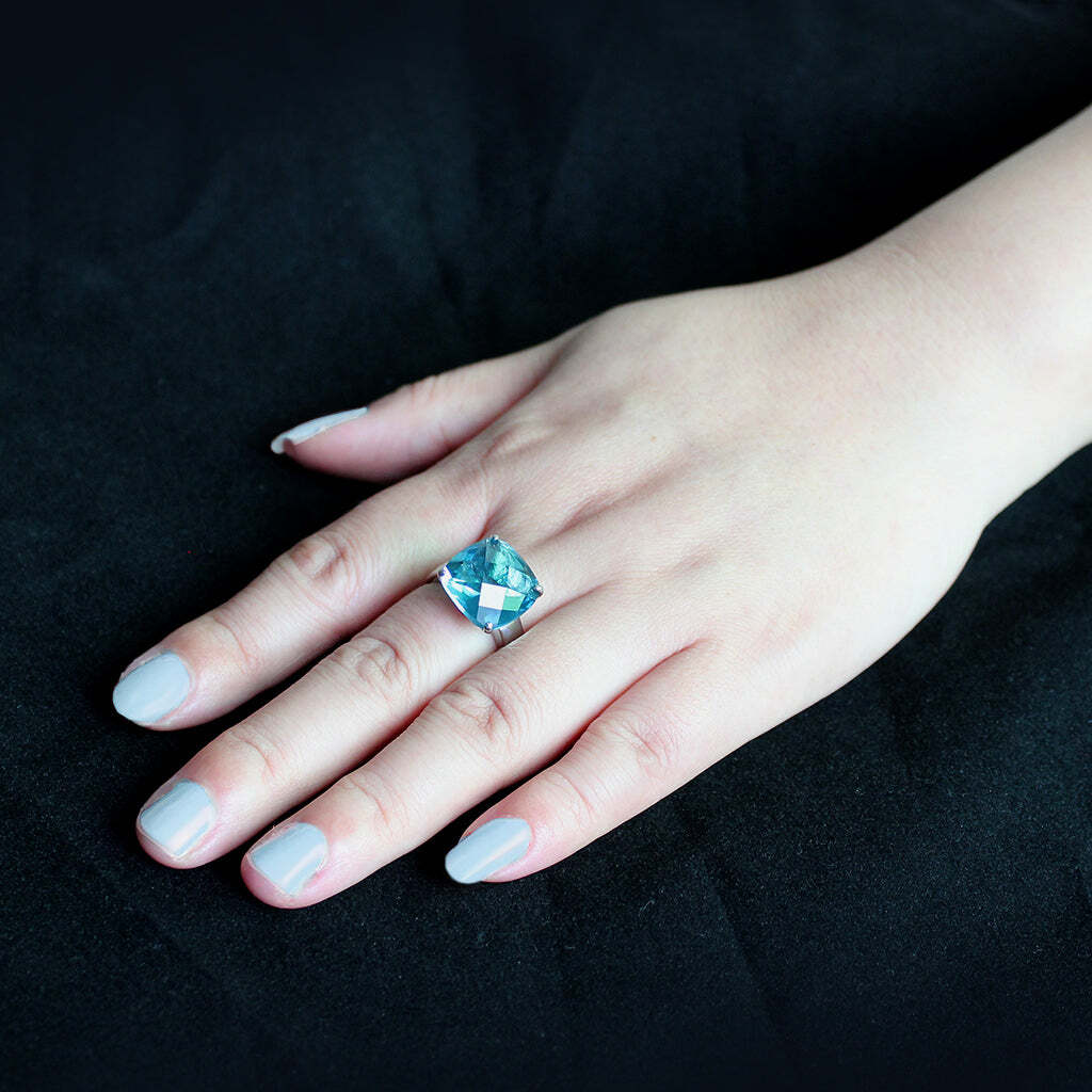 TK3830 - High polished (no plating) Stainless Steel Ring with Synthetic in SeaBlue